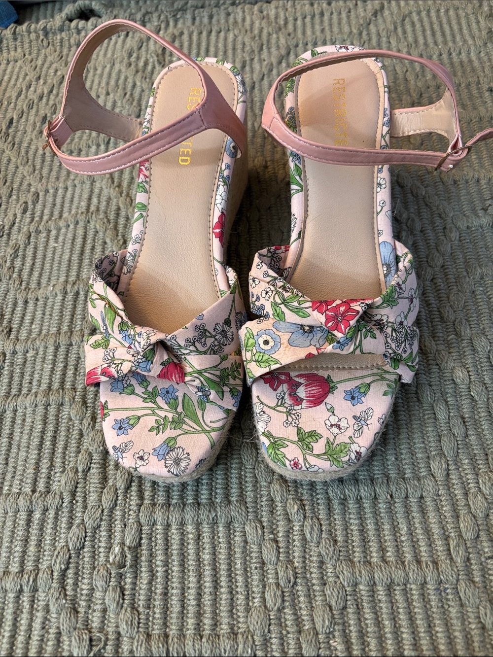 Reserved Pink Floral Knot-Front Wedge Sandals